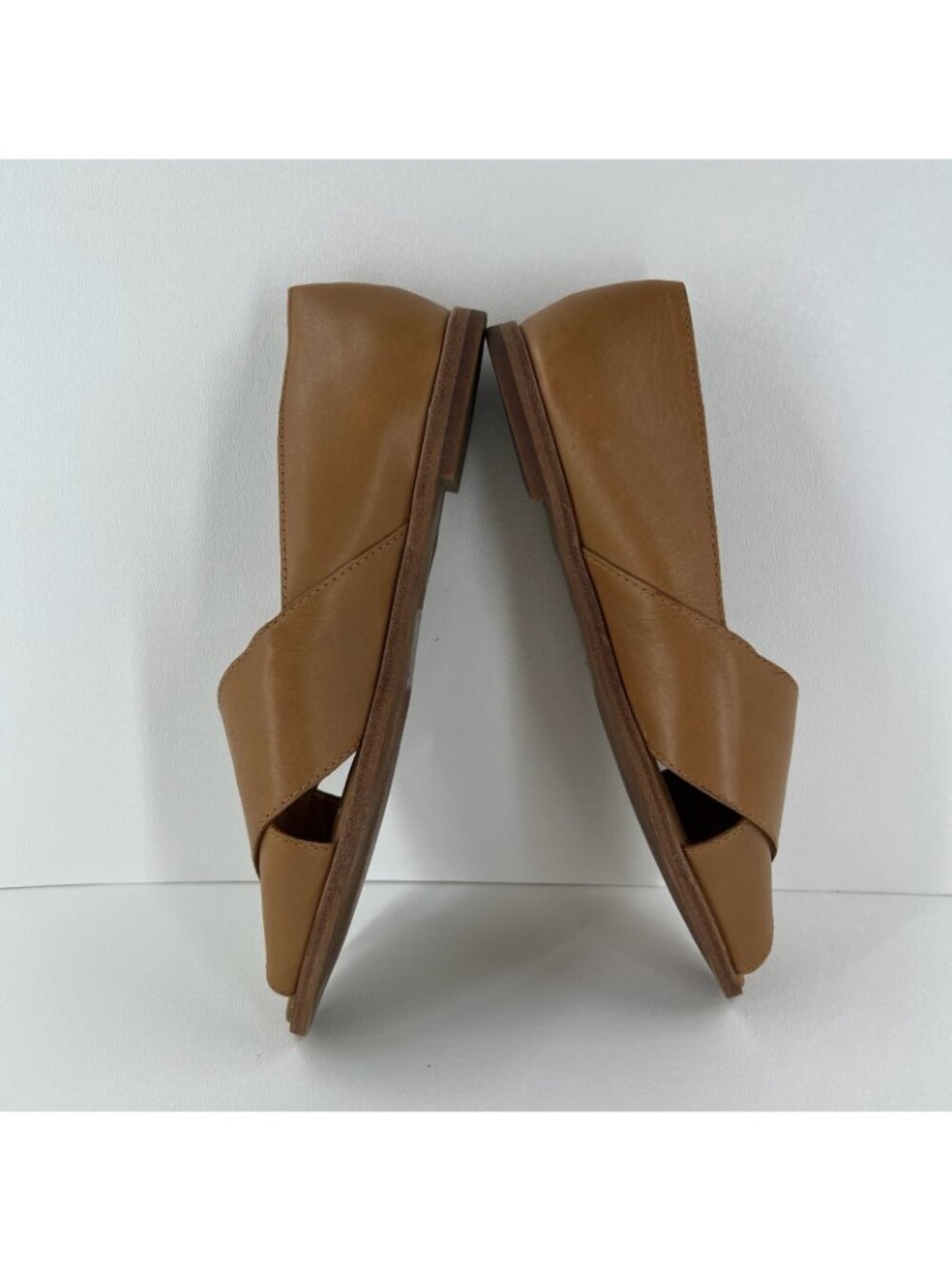 Madewell Blaine Crisscross Flat Shoes Womens 6.5 Peep Toe Slip On Leather Brown - Picture 8 of 12